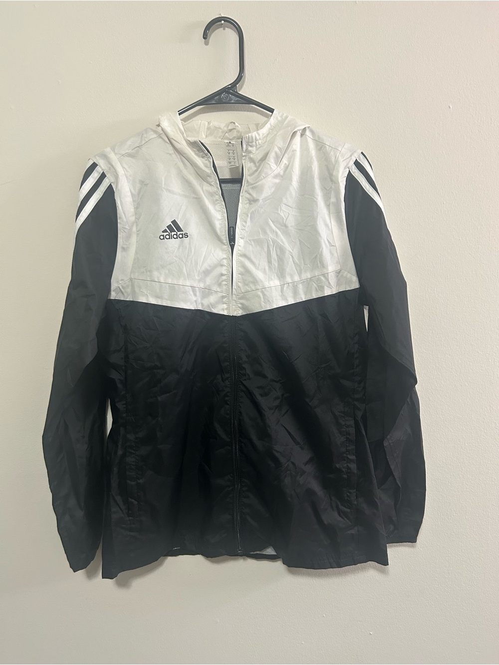 adidas Black and White Hooded Windbreaker with Three-Stripes